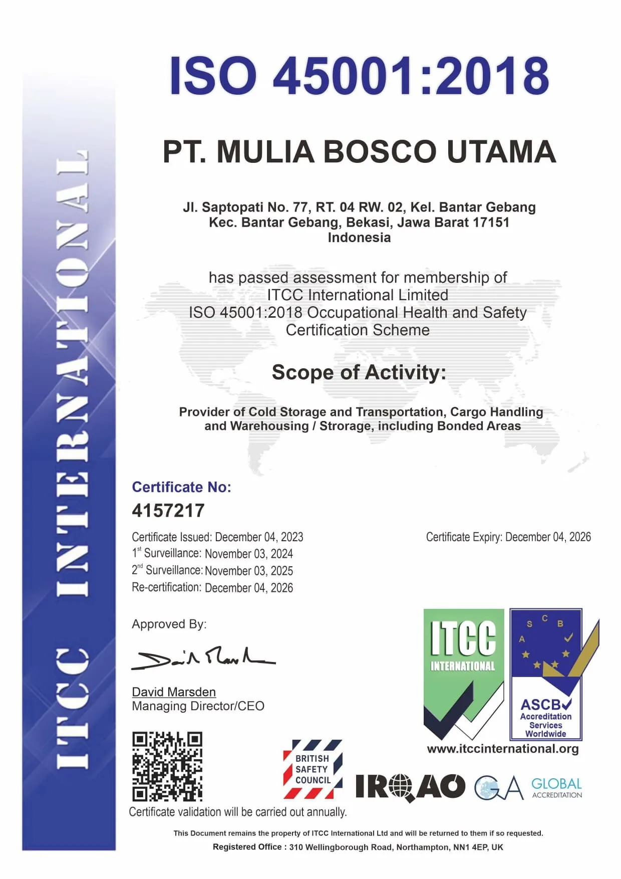 ISO Certificate 45001:2018